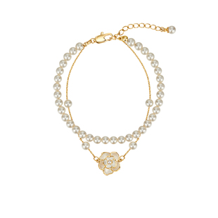 阿吉豆AJIDOU山茶花系列人造珍珠双链叠戴手链小众高级感手环饰品