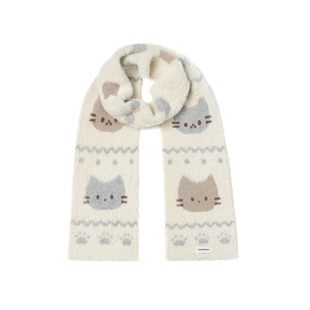 星月豚骨“猫咪消消乐”原创米色仿貂毛围巾可爱图案秋冬保暖围脖