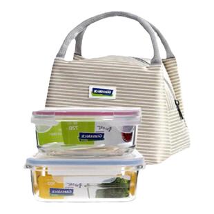 glasslock进口玻璃饭盒带包 微波炉加热便当盒男士大号带饭盒套装