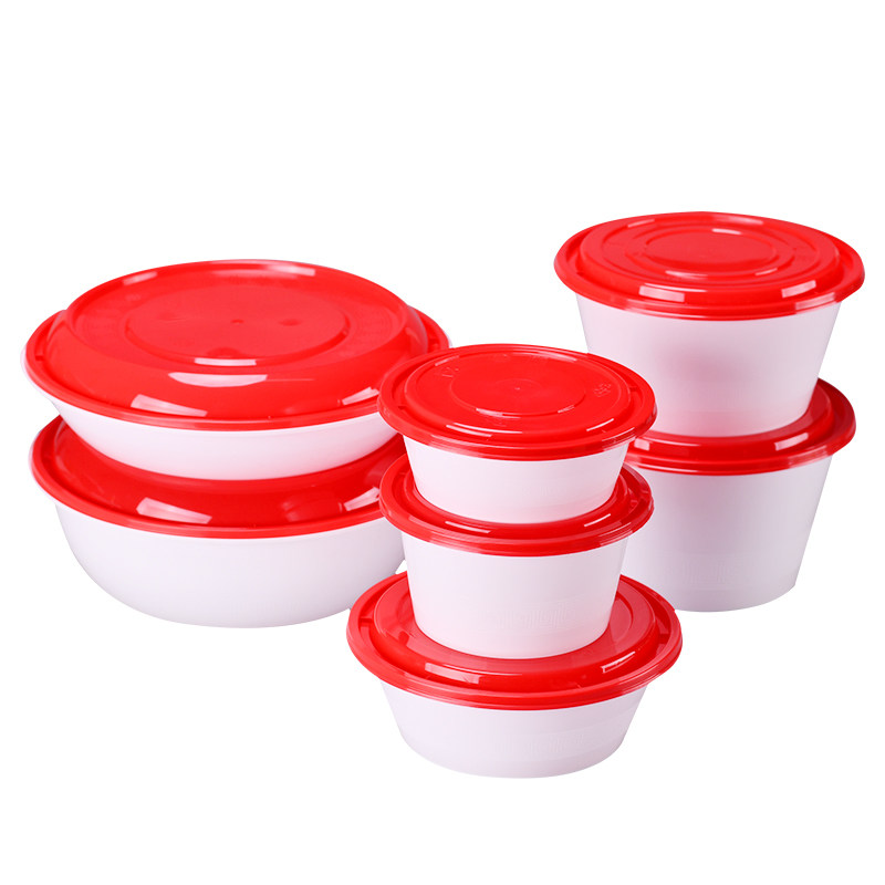 高档圆形红白一次性餐盒食品级