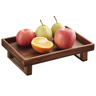 异丽中古风实木托盘新中式果盘客厅茶几木质复古高脚茶盘茶托盘