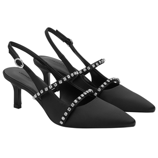 CHARLES&KEITH秋冬女鞋CK1-61720199亮钻一字带尖头高跟凉鞋女