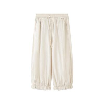 三福休闲裤女2026新款夏季宽松花边裤脚气球裤宽松裤子女装521964