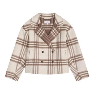 【臻奢系列】bash冬季羊毛混纺大衣短款女士格子毛呢外套1H24WASH