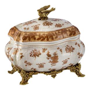 茱莉安法式复古陶瓷手绘铜小鸟造型盖盒装饰盒桌面饰品摆件