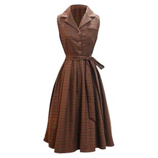 秋冬穿搭学院风格子背心裙V领气质百褶裙磨毛法式赫本风连衣裙女