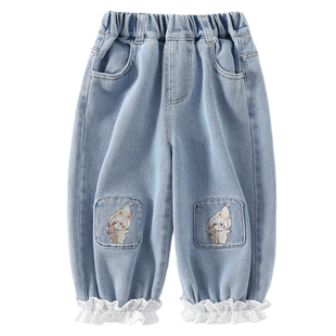 女童裤子春秋季2026新款小童洋气儿童灯笼裤女宝宝春装韩系牛仔裤