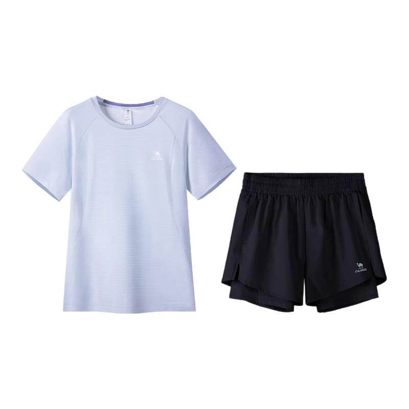 骆驼运动套装女2026夏季速干短袖防走光短裤户外网球羽毛球两件套