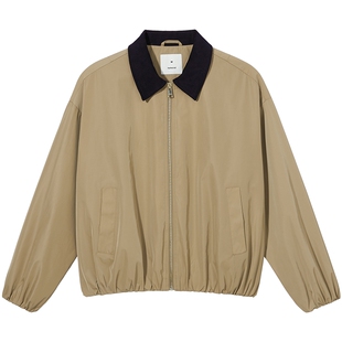 热风女士夹克外套老钱风上衣2026年春季新款撞色领飞行夹克外套