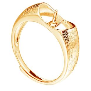 S925纯银粗款拉丝开口珍珠戒指空托带针多石位银戒托男女戒托配件