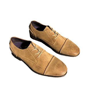 新品 不规则擦色英伦风做旧真皮复古男鞋 反绒皮三接头休闲皮鞋