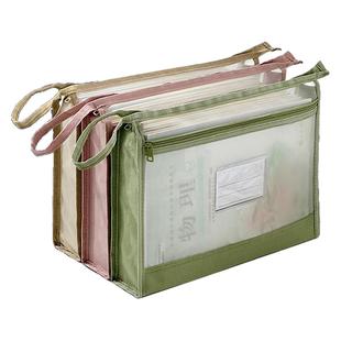 双层科目分类袋A4透明网纱文件收纳袋拉链式小学生初中生专用手提