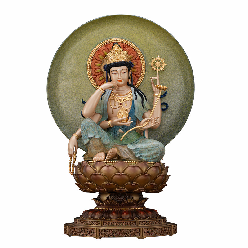 台湾纯铜鎏金如意轮观音佛像家用供奉南海自在观音坐像观世音菩萨