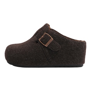 内增高7cm包头半拖鞋女2025秋冬款勃肯鞋韩版休闲羊毛呢加绒棉鞋