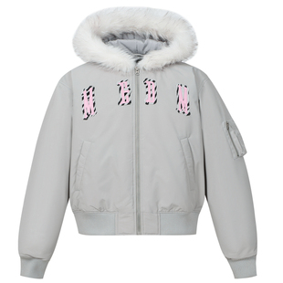 MEDM 动物纹彩色贴皮休闲毛领棒球服棉服高级感保暖夹克棉衣秋冬