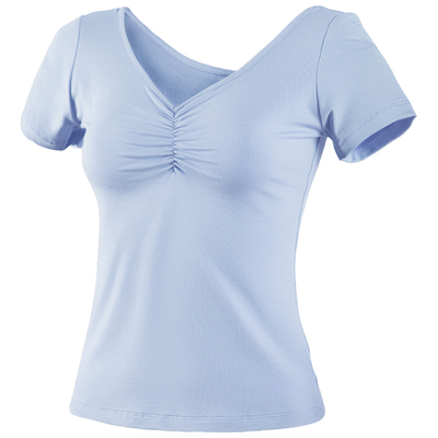 大V领捏褶超显瘦百搭舞蹈短袖