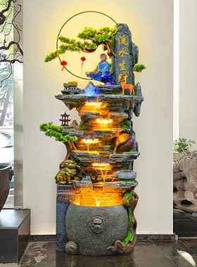 流水生财摆件客厅风水轮假山喷泉水景鱼缸装饰乔迁开业招财聚宝盆