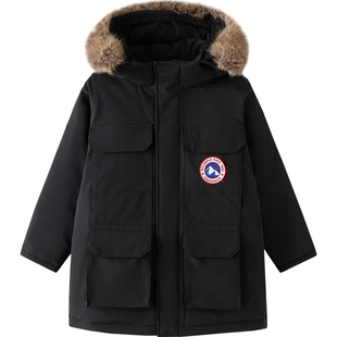 巴拉巴拉儿童羽绒服男童女童加厚中长款外套冬装新款童装大童黑色