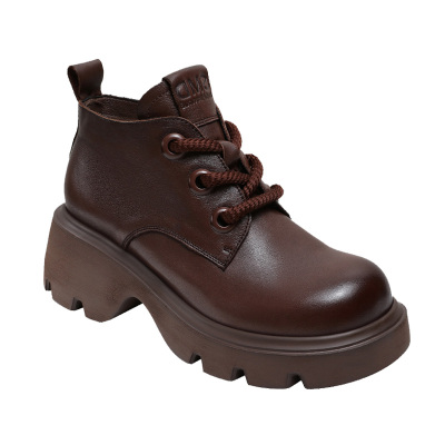 小个子高跟增高复古真皮高帮女鞋