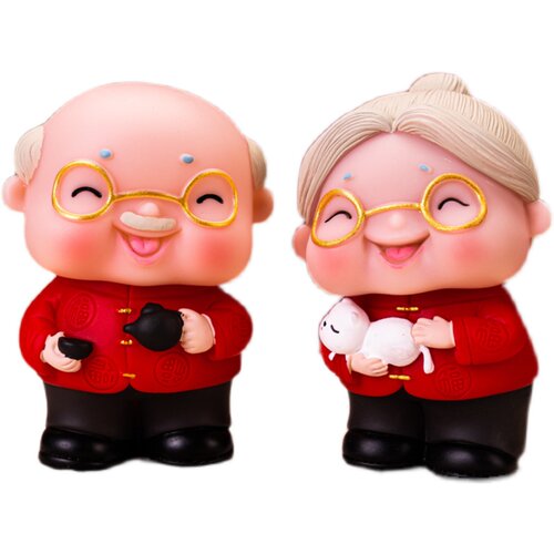 烘焙蛋糕装饰网红祝寿红装老爷爷老奶奶摆件生日寿宴喜庆甜品装扮