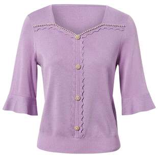 La Koradior拉珂蒂春季新款v领喇叭袖针织套头衫女七分袖气质上衣