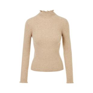 LIME莱茵木耳边领口抽条显瘦羊绒针织套头衫秋冬新款气质高领