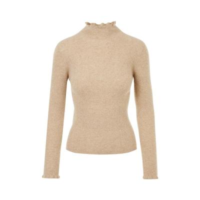 LIME莱茵木耳边领口抽条显瘦羊绒针织套头衫秋冬新款气质高领