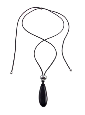 简约几何黑曜石水滴吊坠项链女黑绳百搭长款毛衣链