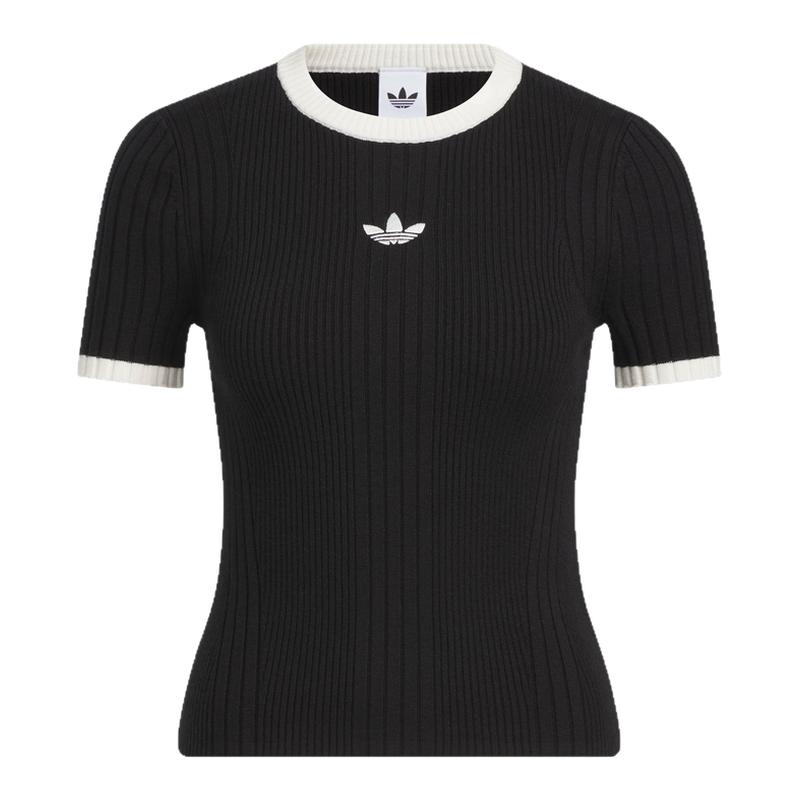 adidas三叶草女装修身显瘦内搭外穿针织短袖黑色T恤新款 KS6110