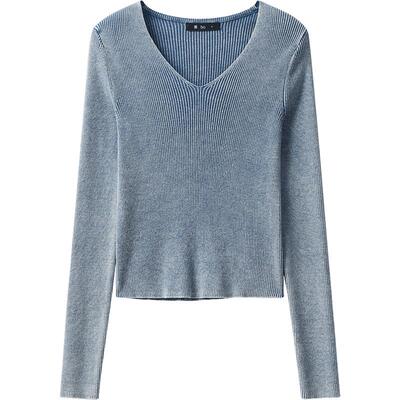 播 bo 商场同款蓝色针织衫女24秋修身显瘦上衣BDR3SD2013