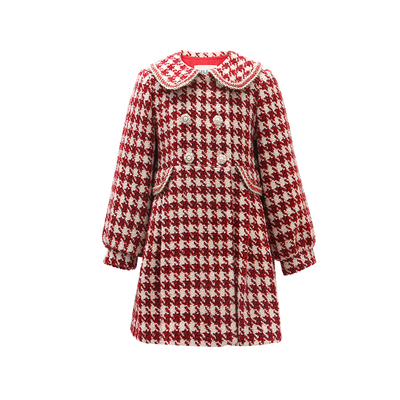 优露外套小香风A型千鸟格呢大衣