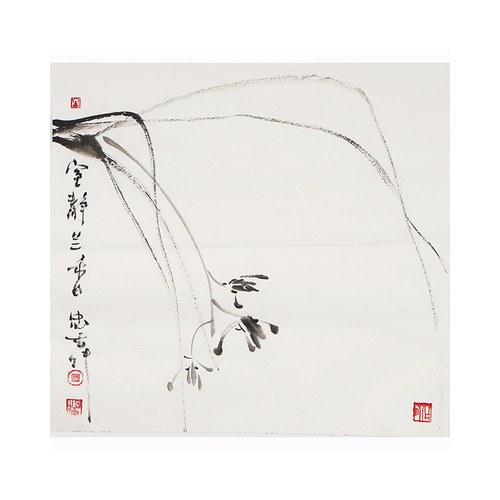 三尺斗方水墨画手绘禅意国画花鸟画中式客厅字画廖忠柳真迹00009