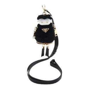 中古Prada普拉达女S级99新key ring钥匙圈帆布包挂件黑色RECLO