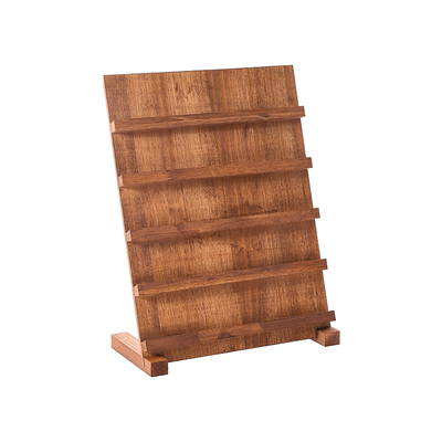胡桃色展示架多层卡纸作品展示板美甲直播展示架一体式阶梯型木架