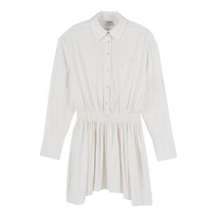 A21女装翻领长袖伞形梭织连衣裙新款感洋气短裙法式温柔收腰A字裙