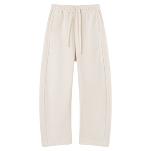 华吉言【抹茶拿铁】加绒抽绳松紧腰弯刀阔腿休闲裤百搭直筒卫裤S