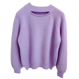 新年红镂空挂脖水貂绒毛衣女求东西新款闪闪亮钻马海毛针织衫上衣