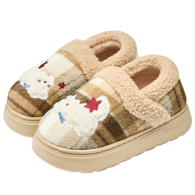 鲨际猫咪包跟棉拖鞋加绒防滑外穿