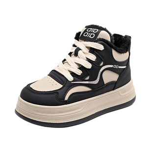 高帮板鞋女款2025新款冬季百搭休闲运动鞋厚底加绒保暖二棉面包鞋