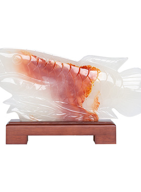 藏钰福招财客厅玉石金龙鱼摆件