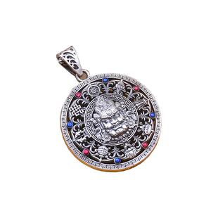 黄财神八宝罗盘9999足银吊坠金刚杵珐琅复古纯银项链男女款高级感