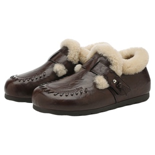 millies妙丽勃肯棉鞋冬季毛毛鞋女款复古一字扣带加绒保暖雪地靴