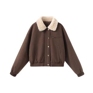班尼路翻领夹棉开衫外套女2025新款秋冬灯芯绒加厚保暖夹克上衣Q