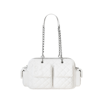 菱格纹多口袋斜挎机车包复古