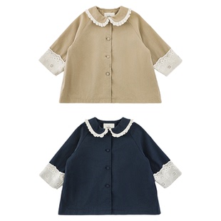 幼悠女童2026春季新款复古蕾丝花边翻领外套时髦百搭宽松早春上衣