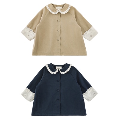 幼悠女童春季新款复古翻领外套童装洋气时髦风衣儿童早春上衣春装
