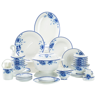 景德镇陶瓷器家用骨瓷餐具餐盘单盘碟 青花国潮釉下彩洗碗机可用