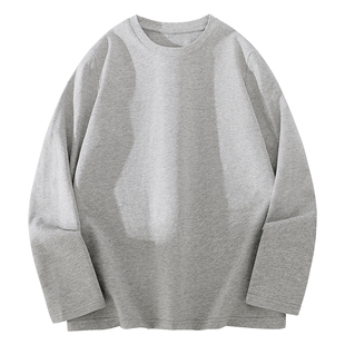 名创优品长袖t恤女2026新款早春灰色内搭上衣胖mm纯棉宽松打底衫D