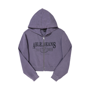 ABLE JEANS 女士春秋款潮流复古水洗纯棉短款连帽开衫卫衣外套