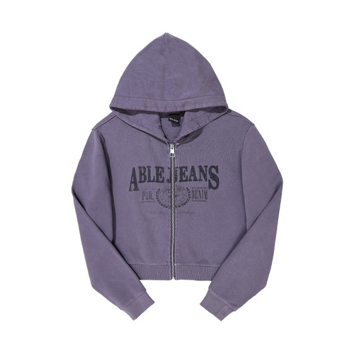 ABLE JEANS 女士春秋款潮流复古水洗纯棉短款连帽开衫卫衣外套